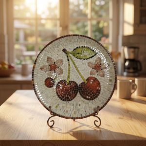 Керамична десертна чиния Morello Cherry Mosaic 19 см с плодов мотив и ефект на мозайка от онлайн магазин liv.bg