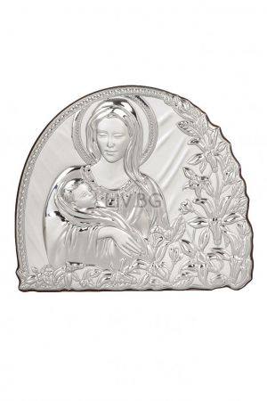 Икона 6 х 5 Богородица и Младенеца със сребърно покритие 