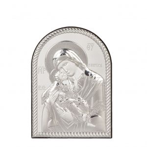 Икона 6 х 4 Богородица и Младенеца със сребърно покритие 