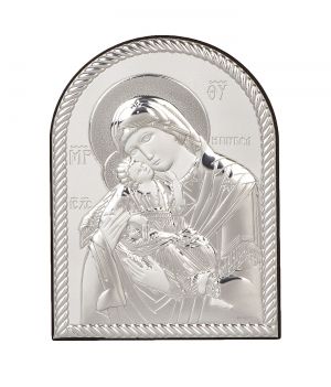 Икона 17.5 х 12 Богородица и Младенеца със сребърно покритие