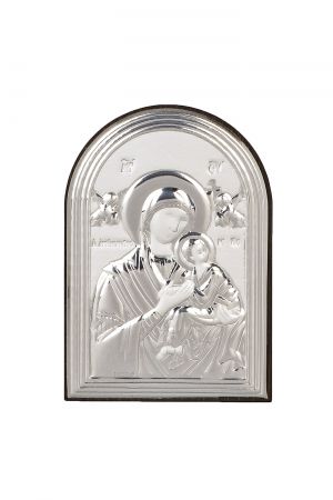 Икона 6 х 4 см Богородица и Младенеца със сребърно покритие