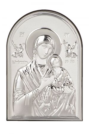 Икона 13.5 х 10 Богородица и Младенеца със сребърно покритие 