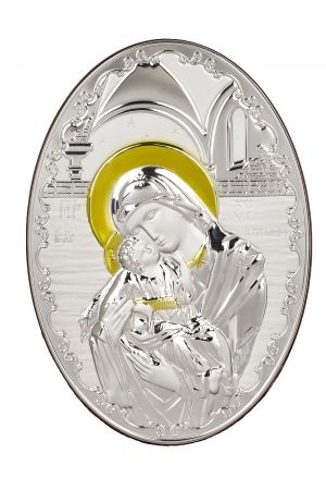 Икона 29 х 20 см Св. Богородица и Младенеца със сребърно и златно покритие