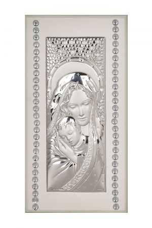 Икона 18 см Богородица и Младенеца със сребърно покритие 