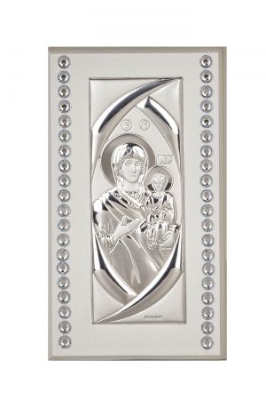 Икона 14 х 8 Богородица и Младенеца със сребърно покритие 