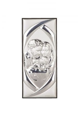Икона 14,5 х 5,5 см Светото семейство със сребърно покритие 