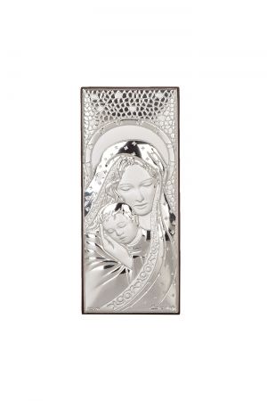 Икона 8,5 х 3,5 см Св. Богородица и Младенеца със сребърно покритие 