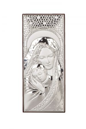 Икона 15 х 6 Богородица и Младенеца със сребърно покритие 