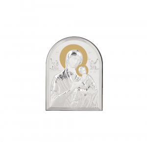 Икона 10 х 7 Богородица и Младенеца със сребърно и златно покритие 