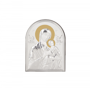 Икона 13.5 х 10 Богородица и Младенеца със сребърно и златно покритие 