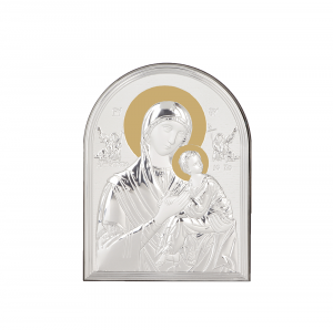 Икона 17.5 х 12 Богородица и Младенеца със сребърно покритие 
